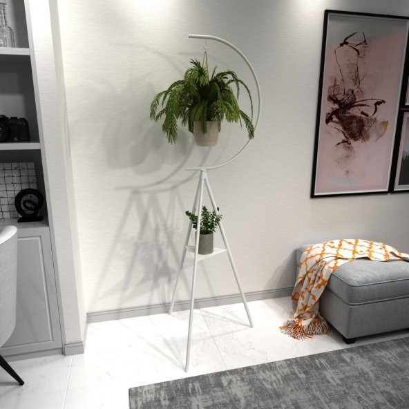 Dekoratif Metal Çiçeklik Saksı Askısı Dekoratif Saksılık Beyaz