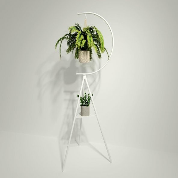 Dekoratif Metal Çiçeklik Saksı Askısı Dekoratif Saksılık Beyaz - 2