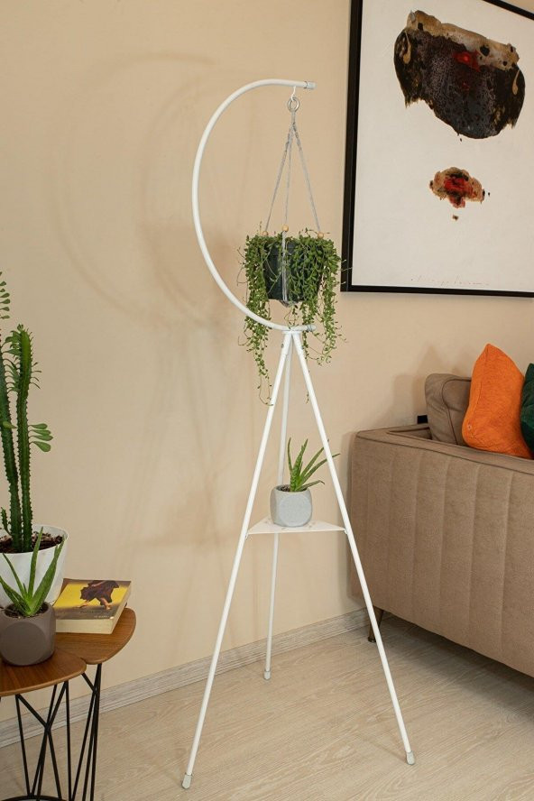 Dekoratif Metal Çiçeklik Saksı Askısı Dekoratif Saksılık Beyaz - 4