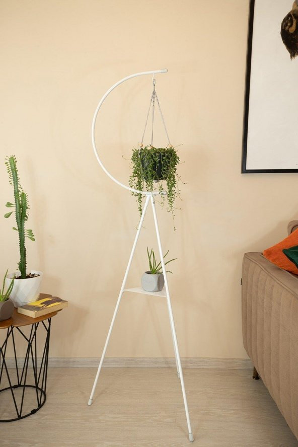 Dekoratif Metal Çiçeklik Saksı Askısı Dekoratif Saksılık Beyaz - 6