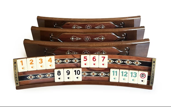 Helena Wood Art Mozaikli Oval Masif Okey Takımı Gül - 3