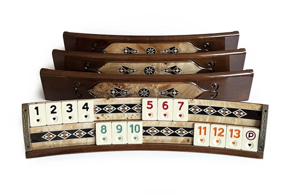 Helena Wood Art Mozaikli Oval Masif Okey Takımı Mazel - Resim 3