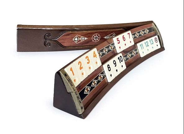 Helena Wood Art Mozaikli Oval Masif Okey Takımı Gül - 4