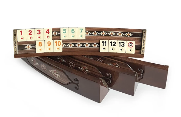 Helena Wood Art Mozaikli Oval Masif Okey Takımı Ceviz - 2