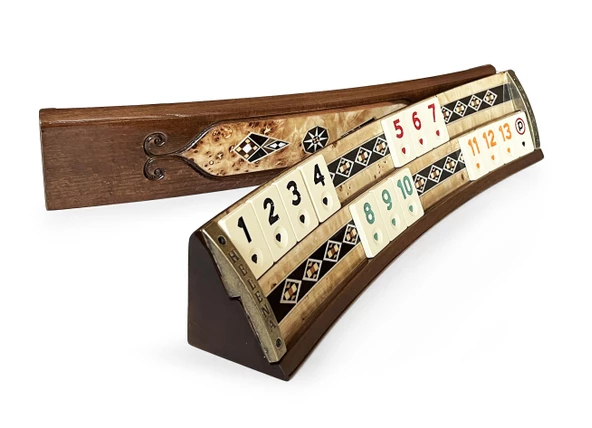 Helena Wood Art Mozaikli Oval Masif Okey Takımı Mazel - Resim 4