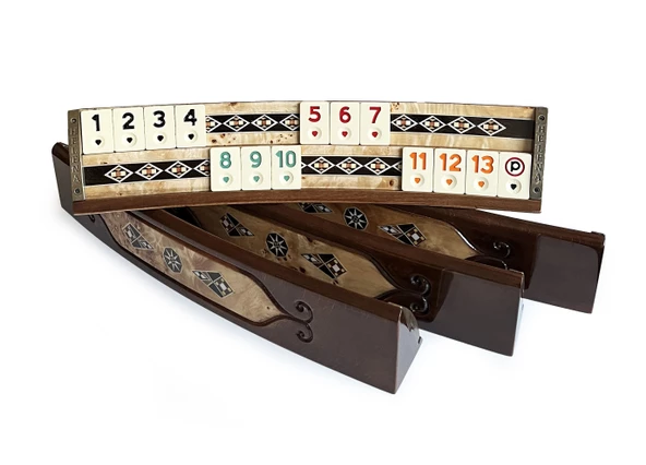 Helena Wood Art Mozaikli Oval Masif Okey Takımı Mazel - Resim 2