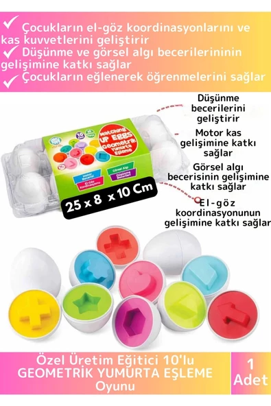 Premium Çocuk Eğitici El Göz Koordinasyonu Zeka Geliştirici 10'lu Geometrik Yumurta Eşleme Oyunu ürün görseli