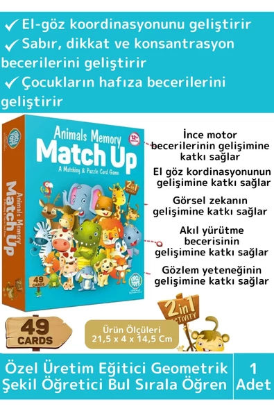 Premium Eğitici Zeka Geliştirici Çocuk El Göz Koordinasyonu Animals Memory Match Up Oyun ürün görseli