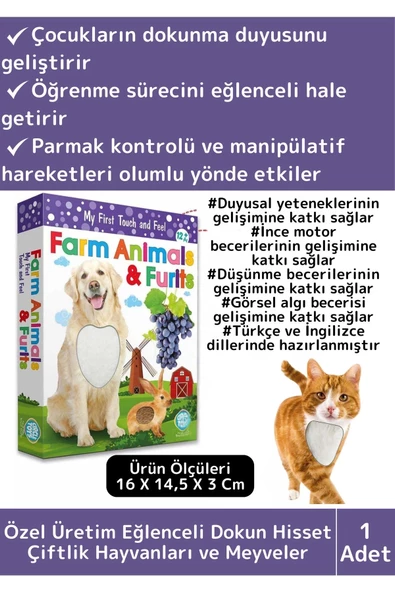 Premium Eğitici Görsel Algı Dil Öğrenme Eğlenceli Öğrenme Dokun Hisset Çiftlik Hayvanları&Meyveler