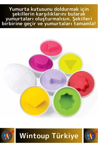 Premium Çocuk Eğitici El Göz Koordinasyonu Zeka Geliştirici 12'li Geometrik Yumurta Eşleme Oyunu - Resim 2
