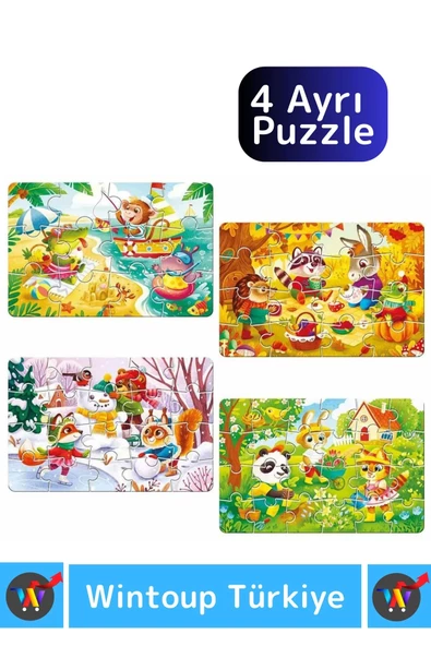 Premium Eğitici Zeka El Göz Koordinasyon Geliştirici Çocuk 12 + 16 + 20 + 24 Parça "4 MEVSİM" Puzzle - Resim 3