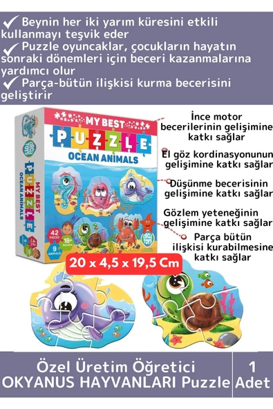 Premium Çocuk Zeka El Göz Koordinasyonu Geliştirici Öğretici Eğlenceli OKYANUS HAYVANLARI Puzzle ürün görseli