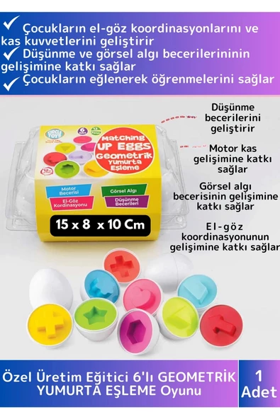 Premium Çocuk Eğitici El Göz Koordinasyonu Zeka Geliştirici 6'lı Geometrik Yumurta Eşleme Oyunu ürün görseli