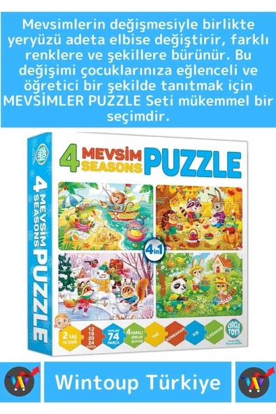 Premium Eğitici Zeka El Göz Koordinasyon Geliştirici Çocuk 12 + 16 + 20 + 24 Parça "4 MEVSİM" Puzzle - Resim 2