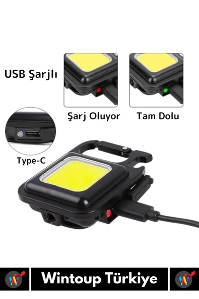 Premium USB Şarjlı 3 Mod Açacaklı El Feneri Mıknatıslı 1000 Lümen Cep Boy LED Anahtarlık - 6