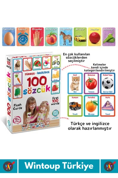 Özel Üretim Çocuk Hafıza Zeka Koordinasyon Geliştirici Eğitici İngilizce Türkçe İlk 100 Sözcük Kart - 3