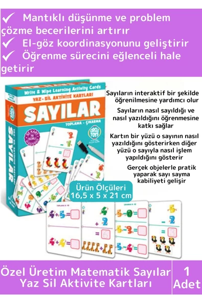 Premium Eğitici El Göz Koordinasyon Zeka Geliştirici Matematik Sayılar Yaz Sil Aktivite Kartları ürün görseli