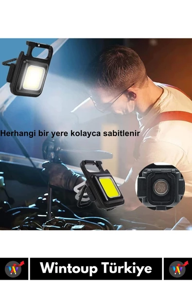 Premium USB Şarjlı 3 Mod Açacaklı El Feneri Mıknatıslı 1000 Lümen Cep Boy LED Anahtarlık - 4