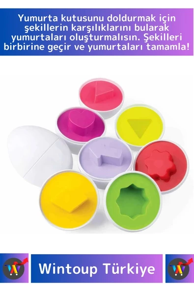 Premium Çocuk Eğitici El Göz Koordinasyonu Zeka Geliştirici 6'lı Geometrik Yumurta Eşleme Oyunu - Resim 2