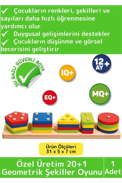 Premium Zeka Geliştirici Eğitici Öğretici Kişisel Gelişim Çocuk Ahşap 20+1 Geometrik Şekiller Oyunu ürün görseli