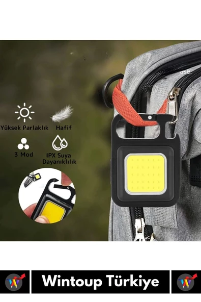 Premium USB Şarjlı 3 Mod Açacaklı El Feneri Mıknatıslı 1000 Lümen Cep Boy LED Anahtarlık - 3