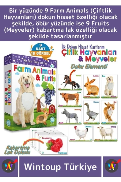 Premium Eğitici Görsel Algı Dil Öğrenme Eğlenceli Öğrenme Dokun Hisset Çiftlik Hayvanları&Meyveler - Resim 2