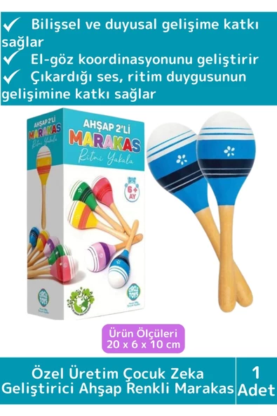 Özel Üretim Eğitici Zeka Koordinasyon Geliştirici Kişisel Gelişim Çocuk Ahşap Renkli Marakas 2'li ürün görseli