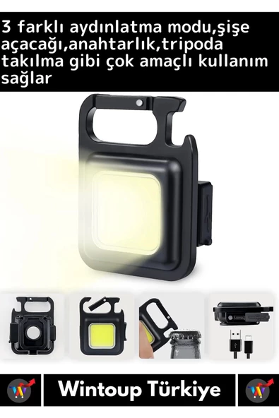 Premium USB Şarjlı 3 Mod Açacaklı El Feneri Mıknatıslı 1000 Lümen Cep Boy LED Anahtarlık - 2