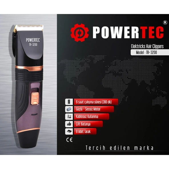 Powertec TR-3200 Profesyonel Şarjlı Saç Sakal Tıraş Makinesi
