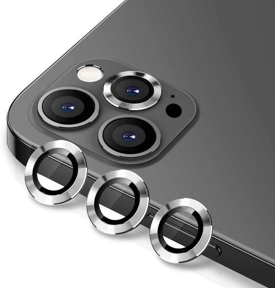 iPhone 12 Pro Kamera Lens Koruyucu Cam Metal Kenarlı 3lü Set - 4