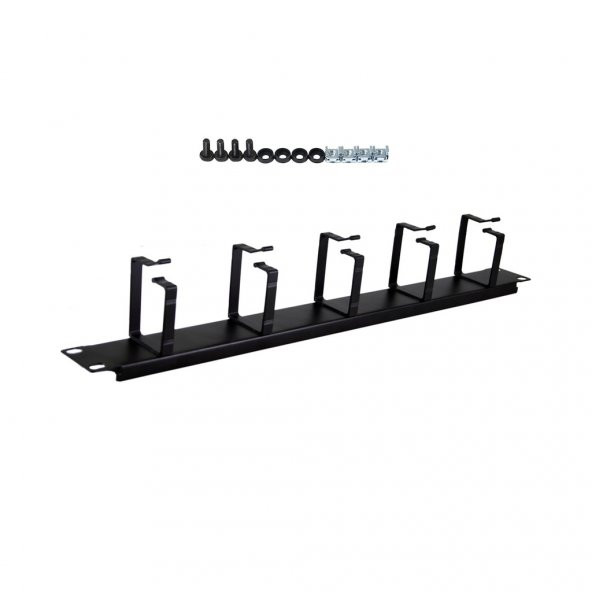 1U 19" YATAY ORGANİZER 5 KANCALI METAL KABİNET KABLO TOPLAYICI