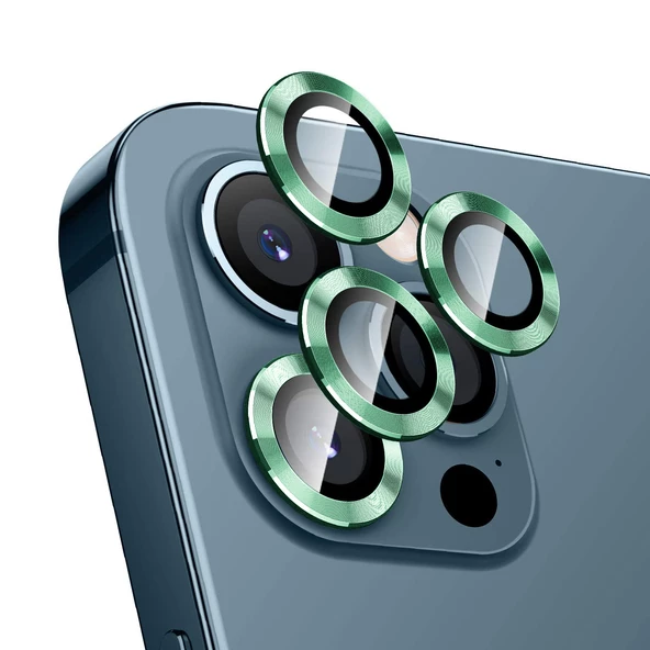 iPhone 12 Pro Kamera Lens Koruyucu Cam Metal Kenarlı 3lü Set - 7