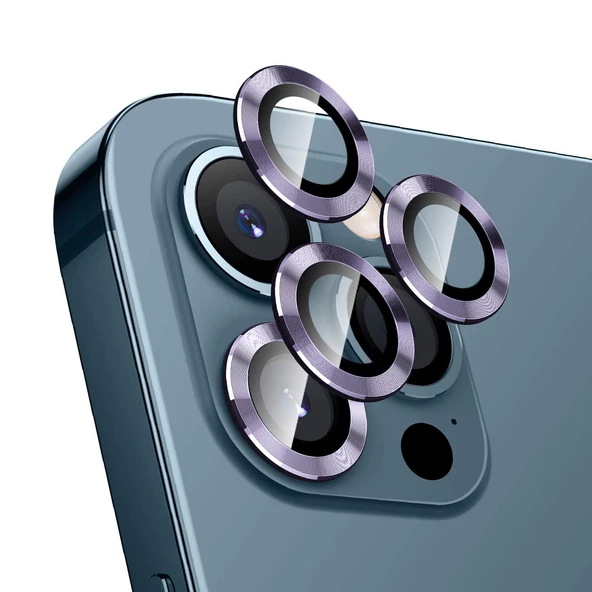 iPhone 12 Pro Kamera Lens Koruyucu Cam Metal Kenarlı 3lü Set - 6