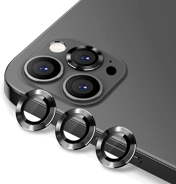 iPhone 12 Pro Kamera Lens Koruyucu Cam Metal Kenarlı 3lü Set - 3
