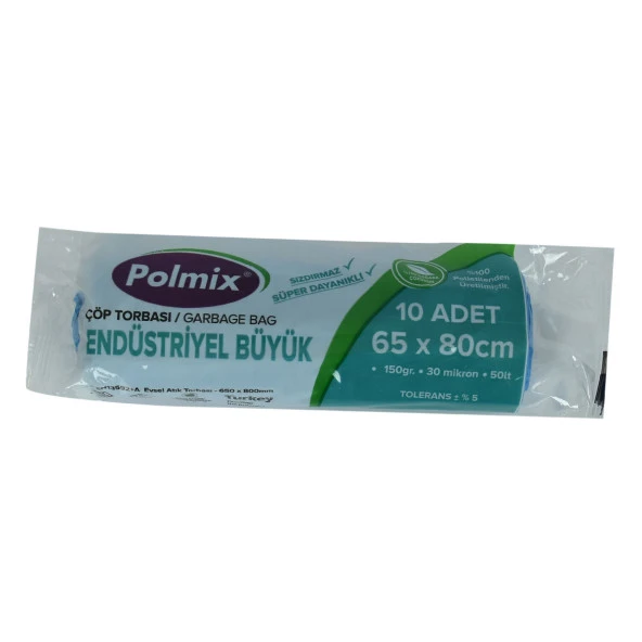 Polmix Çöp Torbası Büyük Boy 65x80Cm 150Gr 30Mikron 50Lt Mavi Rulo 10 Adet - 2