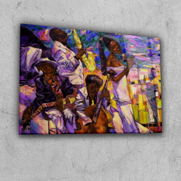 Cam Tablo Dünyası Jazz Art Cam Tablo Yüksek Çözünürlüklü Modern Tablo