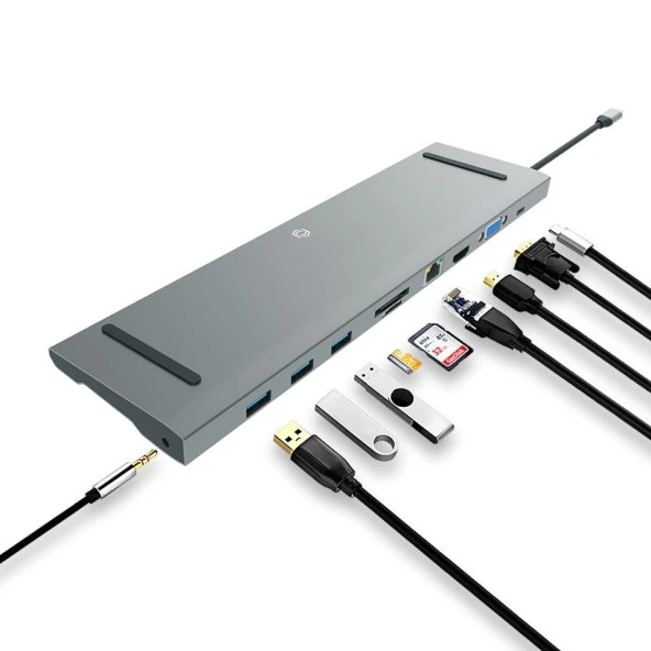 FRISBY FA-7720TC 10'lu USB Type-C DOCKING STATION (Çıkış:3*USB3.0+SD+M.SD+HDMI+RJ45+VGA+PD+Audio) - 3