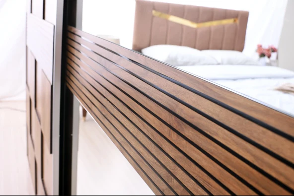 Cenevre Gardırop Ceviz Sürgülü Aynalı Kapak Ücretsiz Nakliye ve Montaj - 4