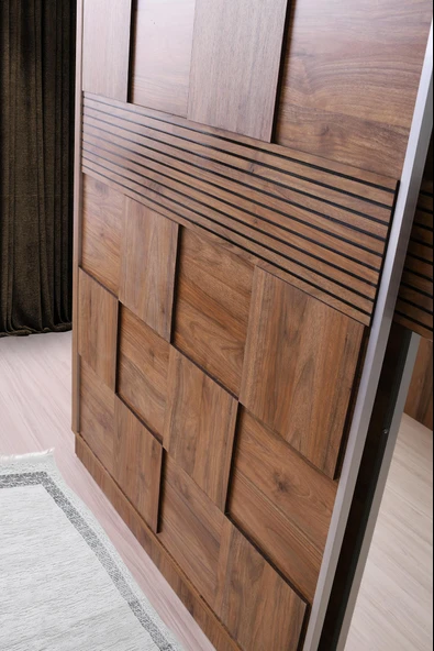 Cenevre Gardırop Ceviz Sürgülü Aynalı Kapak Ücretsiz Nakliye ve Montaj - 3