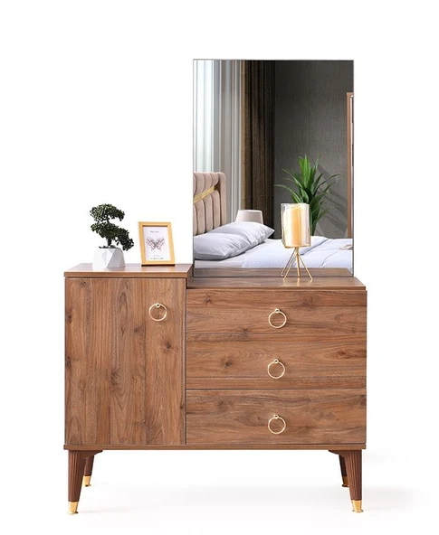 Cenevre Şifonyer Makyaj Masası Aynalı Ceviz Ücretsiz Nakliye