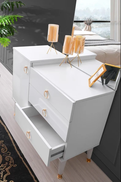 Palermo Şifonyer Makyaj Masası Aynalı Beyaz Ücretsiz Nakliye - 2