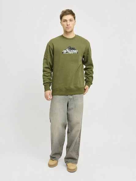 Jack Jones Mountaın Logo Bisiklet Yaka Erkek Sweat 12262094 - 4