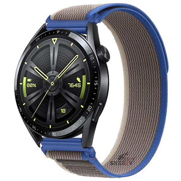 Samsung Galaxy Watch 46mm R800 – Watch 3 45mm R840 22mmUyumlu Wander Trail Loop Kordon  Mavi