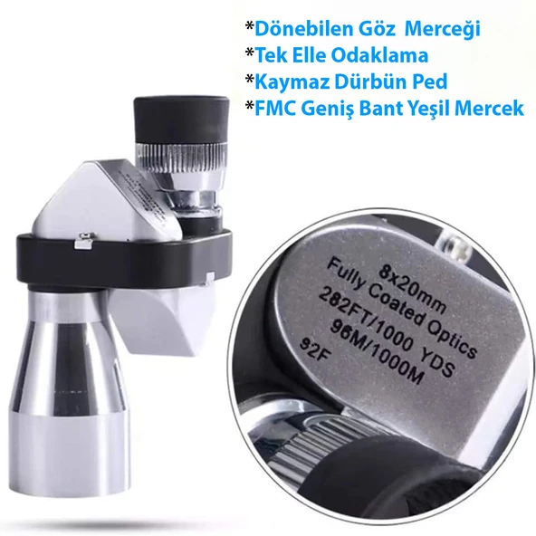 TriLine 8x20 HD Çözünürlük 1000m Görüş Taşınabilir Metal Monoküler Mini Cep Dürbün - 16
