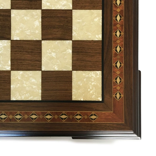 Helena Wood Art El Yapımı Masif Ahşap Sedefli Satranç Tablası Ceviz 59x59cm - 5