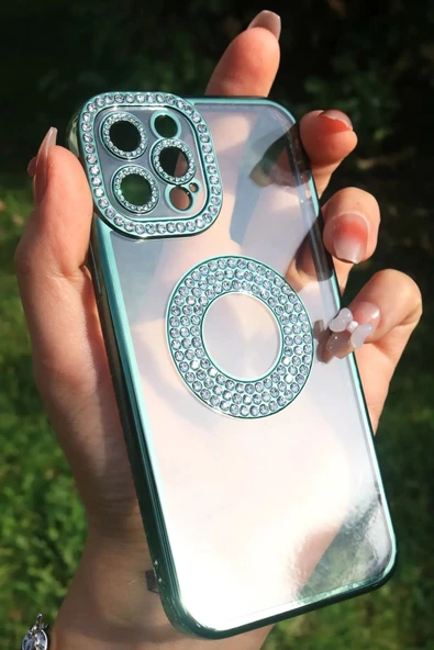 Apple İphone 12 Pro Kılıf Kamera Korumalı Taş Süslemeli Arkası Şeffaf Redclick Asya Kapak - Resim 3