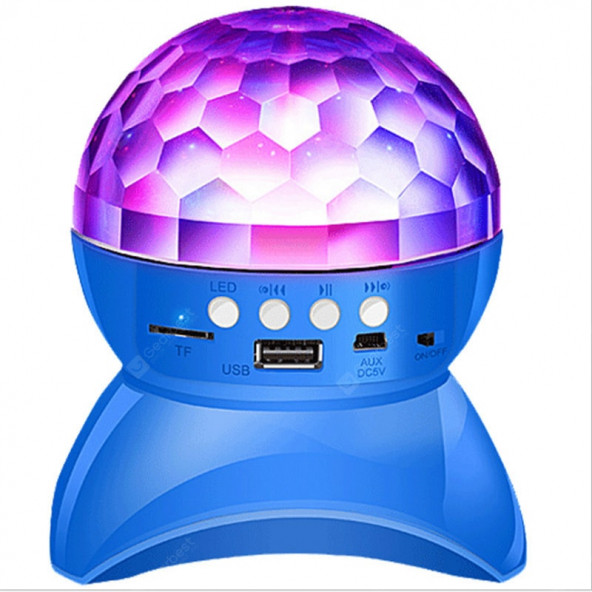 Döner Bluetooth Hoparlör  Işıklı Led Küre - Mavi