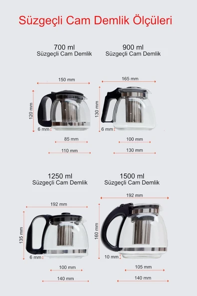 Perotti Isıya Dayanıklı Cam Demlik Süzgeçli Bitki Demliği 1250ml - 3