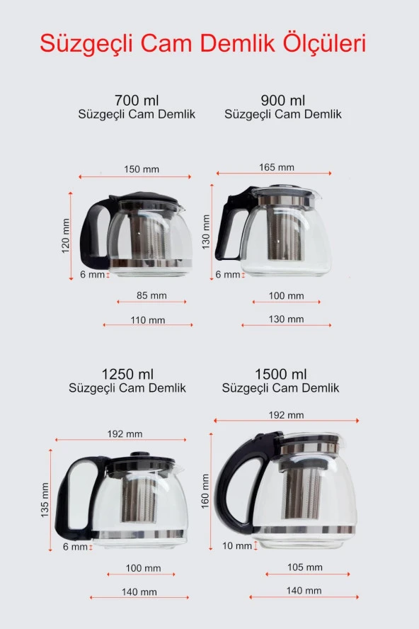Kapris Isıya Dayanıklı Cam Demlik Süzgeçli Bitki Demliği 900 ml - 3