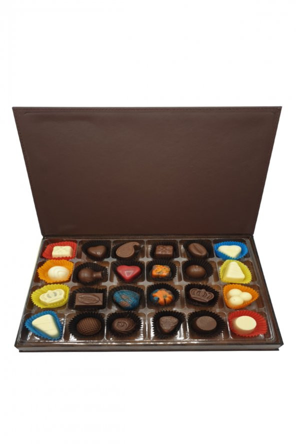 Karma Special Dolgulu Kız İsteme Çikolatası - Ahşap & Deri Kutu ( 300 gr ) Kahverengi